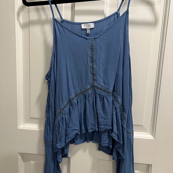 Tobi Blue Long Sleeve Blouse with Shoulder Cut Outs (XS) - Picture 1 of 3